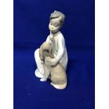 TWO LLADRO FIGURES one of a child with a dog (2)
