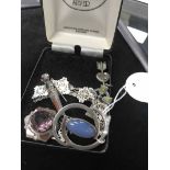 LOT OF SILVER ITEMS including an agate brooch,