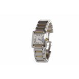 LADY'S CARTIER TANK STAINLESS STEEL BI COLOUR QUARTZ WRIST WATCH the square white dial with Roman