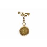 LADY'S VICTORIAN EIGHTEEN CARAT GOLD OPEN FACE KEY WIND LAPEL WATCH unsigned movement,