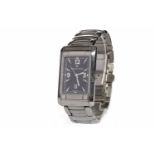 GENTLEMAN'S MAURICE LACROIX STAINLESS STEEL AUTOMATIC WRIST WATCH the rectangular black dial with