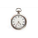 VICTORIAN SILVER PAIR CASED POCKET WATCH the white dial with Roman numerals in black,