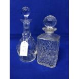 TWO CRYSTAL DECANTERS AND A SET OF SIX GLASSES