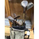 COLLECTION OF HICKORY SHAFTED GOLF CLUBS contained in golf bag