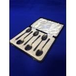 SET OF SIX SILVER COFFEE SPOONS maker SLd, Birmingham marks,