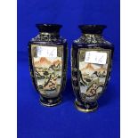 PAIR OF 20TH CENTURY JAPANESE SATSUMA VASES of square baluster form;