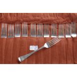 LOT OF TWELVE SILVER TABLE FORKS various makers, nine by Richard Crossley & George Smith IV, 1810,