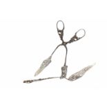 LATE 19TH CENTURY CONTINENTAL SILVER CAKE SLICE AND TONGS likely French,