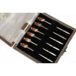 SET OF SIX SILVER GILT ENAMELLED COCKTAIL STICKS maker Adie Brother Ltd, Birmingham 1950/51,