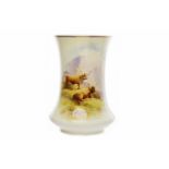 CAULDON HIGHLAND COW VASE of trumpet shape, hand-painted with two Highland cows in landscape,