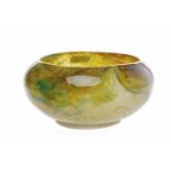 MONART GLASS BOWL decorated predominantly in mottled yellow, red and green,