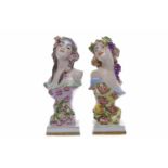 TWO LATE 19TH CENTURY GERMAN MINIATURE BUSTS modelled as Neoclassical maidens,