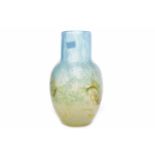 MONART GLASS VASE with cylindrical neck and oviform body, in mottled blue,