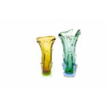 LOT OF CONTEMPORARY CZECH GLASS VASES including a large Mstisov 'Rhapsody' blue, green,