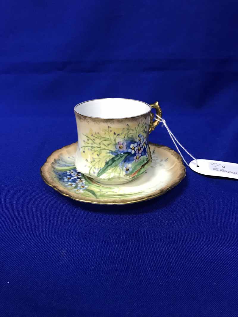 LOT OF FRENCH HANDPAINTED TEA WARE gilt details,