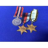 THREE WW2 MEDALS WITH RIBBONS two air crew medals and one George VI medal