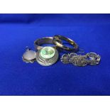 MIXED LOT OF COSTUME JEWELLERY containing a silver watch and other silver items