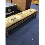 VICTORIAN LONG FOOT STOOL on short cabriole legs with scroll feet