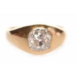 IMPRESSIVE LATE VICTORIAN DIAMOND SINGLE STONE RING the broad tapered band set with a single old