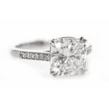 IMPRESSIVE GIA CERTIFICATED FLAWLESS DIAMOND SOLITAIRE RING set with a cushion modified brilliant