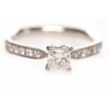 GIA CERTIFICATED DIAMOND SOLITAIRE RING set with a princess cut diamond of 0.