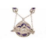 ALEXANDER RITCHIE OF IONA SILVER ENAMELLED NECKLET with a central decorative drop of overall