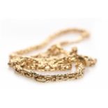 EIGHTEEN CARAT GOLD NECKLACE formed by rolo and fancy knotted links, approximately 95cm long,