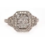 ART DECO STYLE DIAMOND DRESS RING the rectangular bezel set with round brilliant cut diamonds with