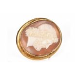 FINE VICTORIAN CAMEO BROOCH set with an oval shell cameo finely carved to depict the head of a