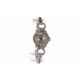 LADY'S LEGION PLATINUM DIAMOND SET COCKTAIL WATCH unsigned 17 jewel movement,