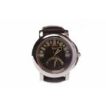 GENTLEMAN'S GERALD GENTA STAINLESS STEEL AUTOMATIC WRIST WATCH the round black machined dial with