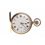 GOLD PLATED FULL HUNTER POCKET WATCH the round white dial with Roman numerals in black,