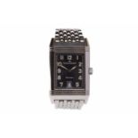 GENTLEMAN'S JAEGER LE COULTRE REVERSO STAINLESS STEEL AUTOMATIC WRIST WATCH the rectangular blue