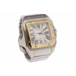 GENTLEMAN'S CARTIER SANTOS 100 BI COLOUR STAINLESS STEEL AUTOMATIC WRIST WATCH the square white