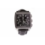 GENTLEMAN'S TAG HEUER MONACO STAINLESS STEEL AUTOMATIC CHRONOMETER WRIST WATCH the square black