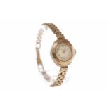 LADY'S NINE CARAT GOLD MANUAL WIND EVERITE WRISTWATCH the round white dial with applied gold