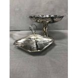 LOT OF SILVER PLATED ITEMS including entree dish, cake stand,