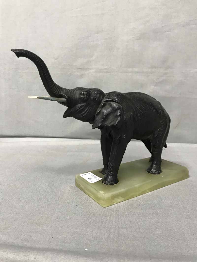 FIGURE OF AN ELEPHANT along with an early twentieth century bear and a letter address press (3)