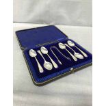 CASED SET OF SILVER TEASPOONS along with a cased set of silver knives (2)