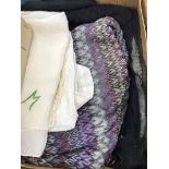 LOT OF VINTAGE TEXTILES AND FURS including two fur stoles and one jacket, a damask scarf,