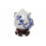 UNUSUAL EARLY 20TH CENTURY CHINESE BLUE AND WHITE TEA POT of gourd form and with blossom,