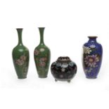 COLLECTION OF 20TH CENTURY CHINESE AND JAPANESE CLOISONNE ITEMS comprising a pair of bottle shaped