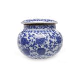 LARGE MID 20TH CENTURY CHINESE BLUE LIDDED JAR with floral decoration to body and lid,