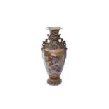 LARGE EARLY 20TH CENTURY JAPANESE ENAMEL VASE with trumpet neck and baluster body,