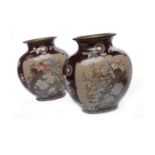 ATTRACTIVE PAIR OF EARLY 20TH CENTURY JAPANESE CLOISONNE VASES of flattened baluster form,