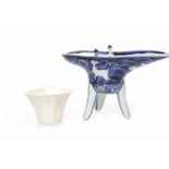20TH CENTURY CHINESE BLUE AND WHITE CEREMONIAL WINE CUP in ancient style,