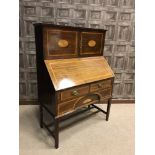 EDWARDIAN MAHOGANY SHERATON REVIVAL BUREAU CABINET the raised back with cupboard enclosed but two