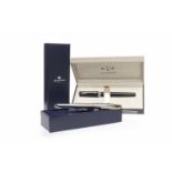 PARKER 5TH FOUNTAIN PEN the black resin body with white metal rings, with original box,