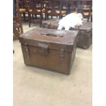 DREW AND SONS LEATHER STEAMER TRUNK rectangular form, with heavy leather straps (some damage), lock,