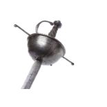 LATE 17TH CENTURY SPANISH CUP HILT RAPIER with a wire grip,